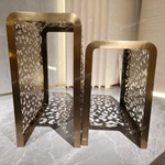 Brushed Gold U-Shaped Side Table with Organic Cutout Pattern